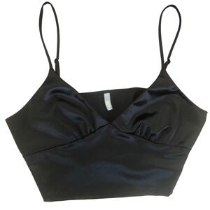 Sky and Sparrow Strappy‎ Black Satin V-neck Bralette Crop Top Size XXL